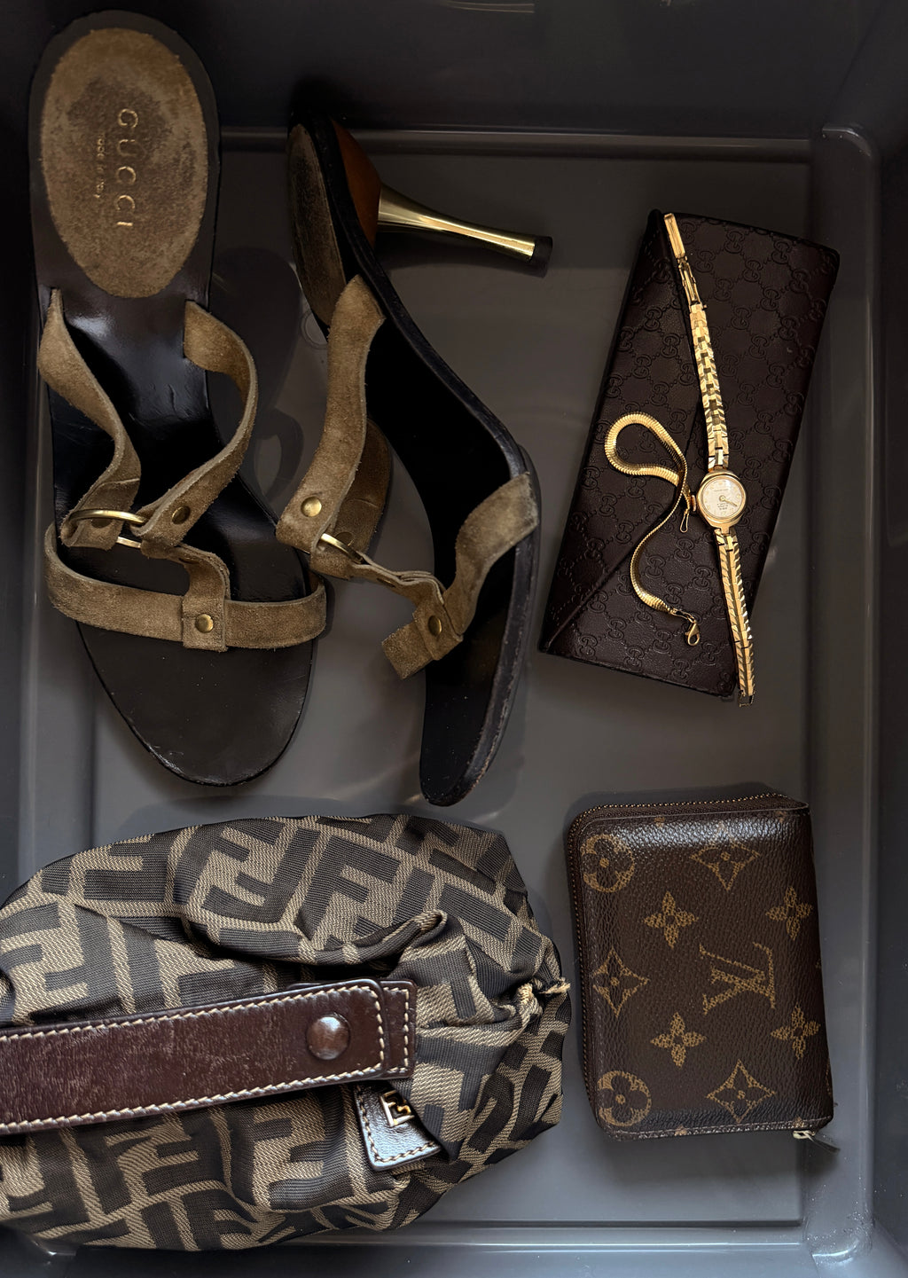 GUCCI STUDDED SANDAL SUEDE BROWN, 36,5