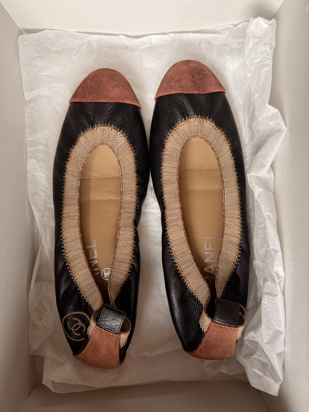 CHANEL BROWN FLATS, 36