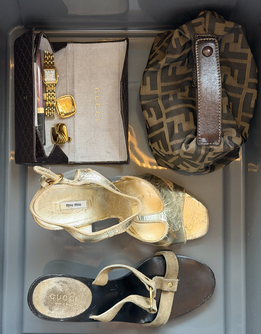 GUCCI STUDDED SANDAL SUEDE BROWN, 36,5