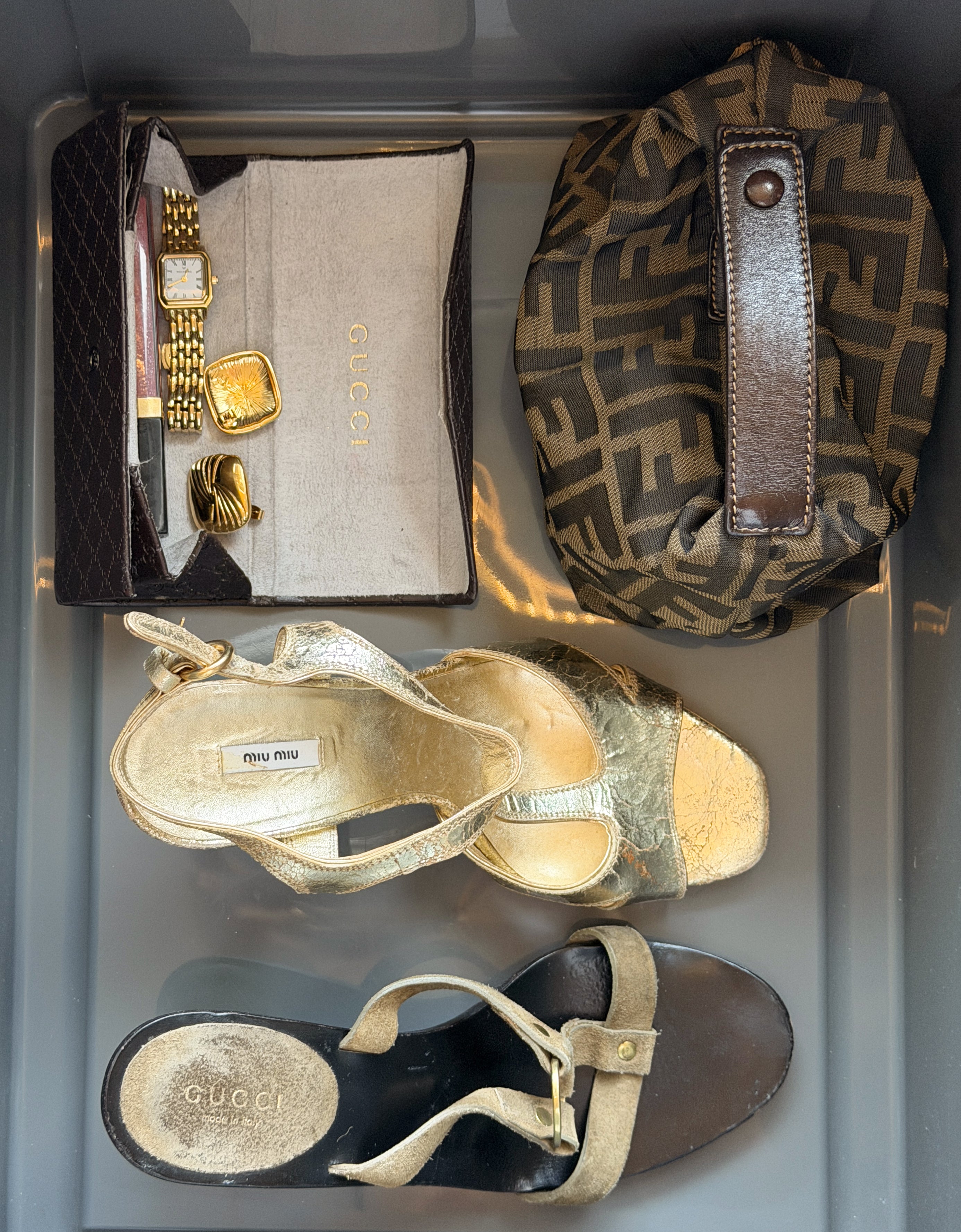 GUCCI STUDDED SANDAL SUEDE BROWN, 36,5